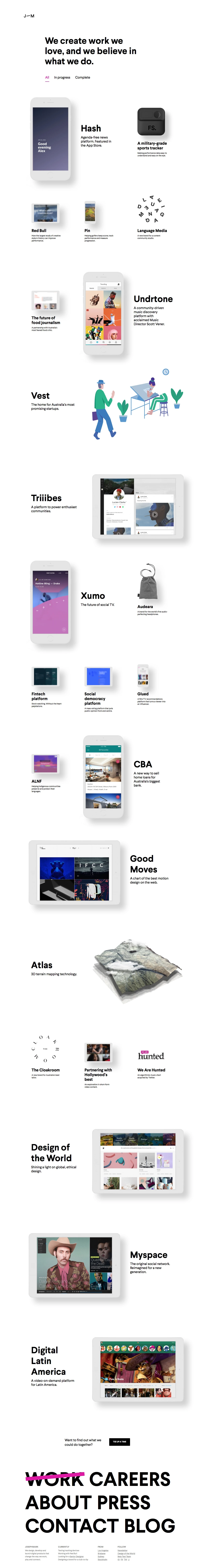 Josephmark Landing Page Example: We help individuals, startups, brands and corporations see what the future could be – then we design a way to get there.
